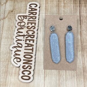 Silver Glitter Drop Earrings with Silver Posts